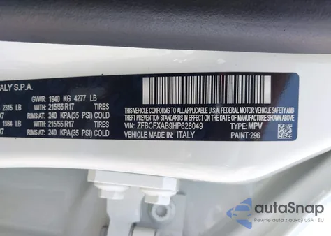 2017 Fiat 500X Pop z USA, uszkodzony, nr VIN ZFBCFXAB9HP628049